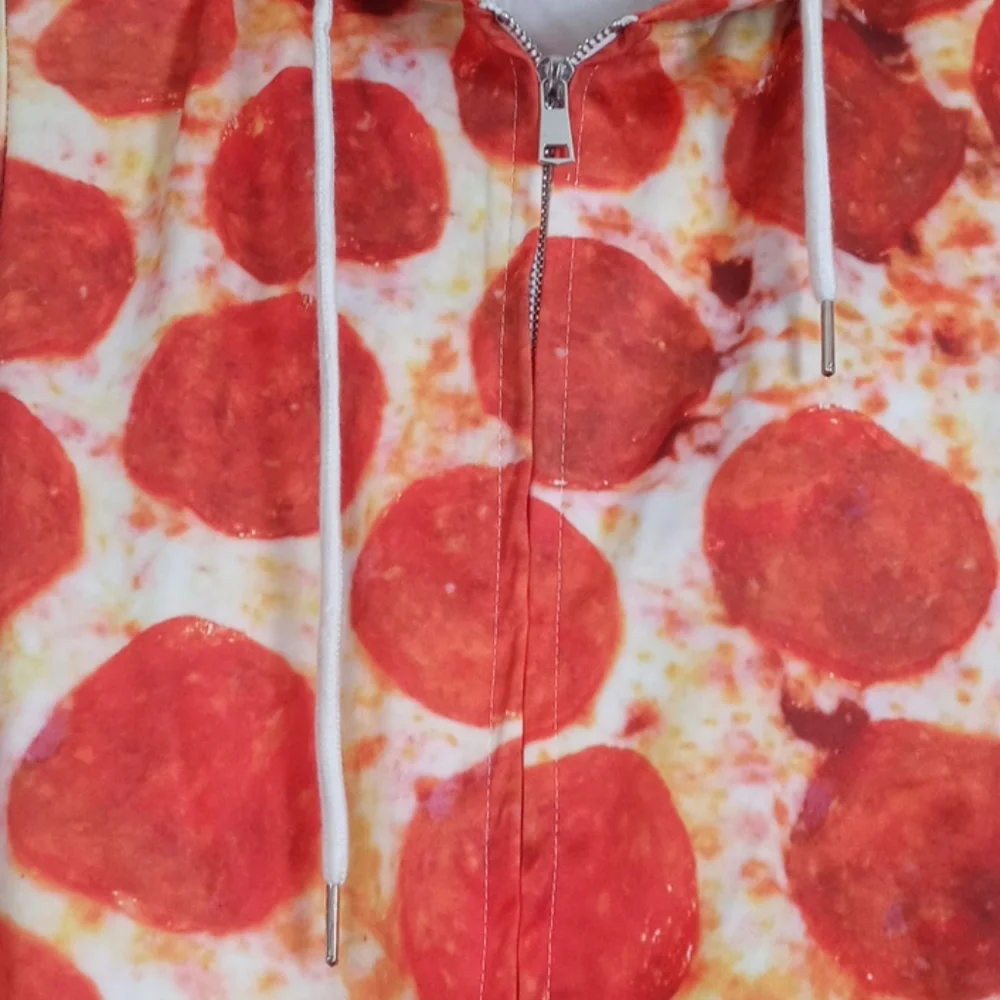 Unisex Pizza pattern long sleeve hoodie scuba like - Picture 5 of 9